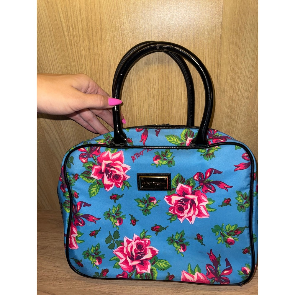 Betsey Johnson Blue Floral Cosmetic Case Travel Bag
